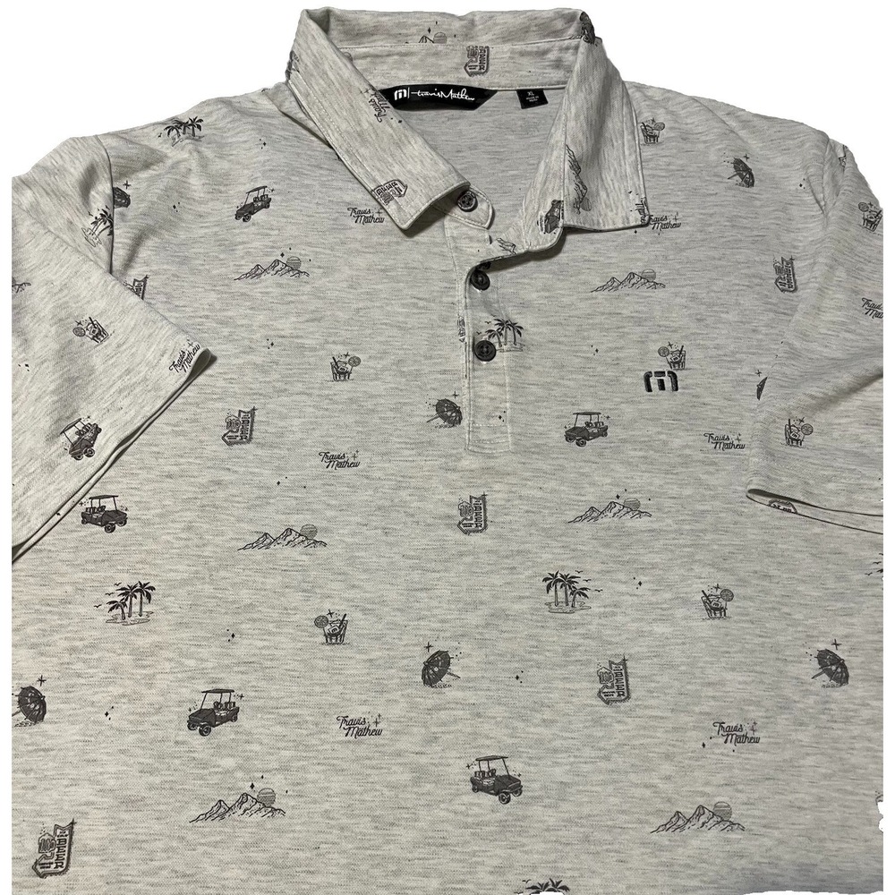 Travis Matthew Outfresh Polo Golf Shirt Men's XL Heather Gray All-Over Print